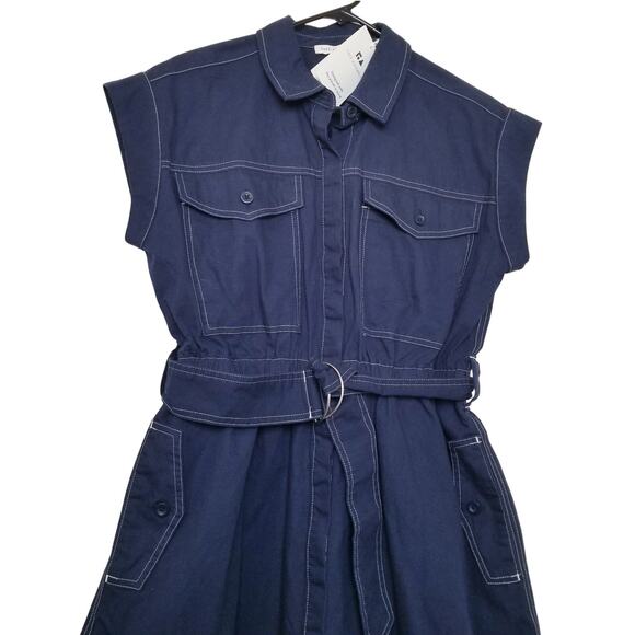 NWT's-Free Assembly Womens Belted Utility Midi Button Down Drs Cap Sleeves Sz M - Picture 4 of 14